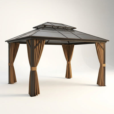 Hardtop Gazebo Built to Enhance Outdoor Living, 12'x10' Aluminum Frame, Polycarbonate Roof, Removable Curtains