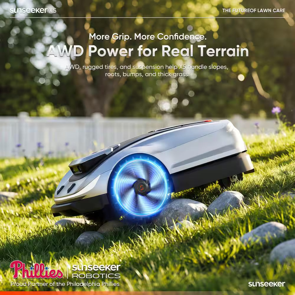 X5 AWD Wireless 8 In. Robot Lawn Mower for 0.5 Acre, No Boundary Wire, RTK plus Vision, AI Obstacle Avoidance