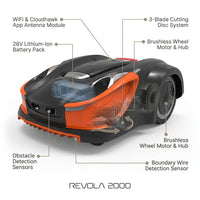 28-Volt 8 In. Cutting Width Robot Lawn Mower Revola X4E Mower, Brushless Wheel Motors, Cloudhawk App and Wifi Control — How It Works