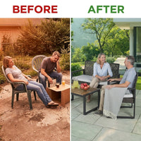 4-Piece Wicker Patio Conversation Set with Cushion, Outdoor Patio Furniture Set with Wood Table Top-Grey Cushions — Before & After