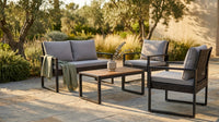 4-Piece Wicker Patio Conversation Set with Cushion, Outdoor Patio Furniture Set with Wood Table Top-Grey Cushions — Lifestyle