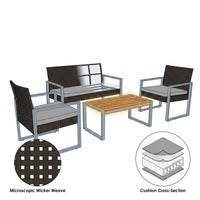 4-Piece Wicker Patio Conversation Set with Cushion, Outdoor Patio Furniture Set with Wood Table Top-Grey Cushions — How It Works
