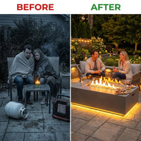 42 In. 50,000 BTU Rectangle Fire Pit Table in Gray Outdoor Propane Gas Fire Pit Table with LED Light — Before & After