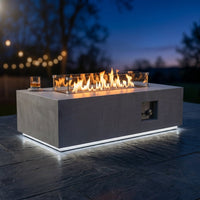 42 In. 50,000 BTU Rectangle Fire Pit Table in Gray Outdoor Propane Gas Fire Pit Table with LED Light — Studio Shot