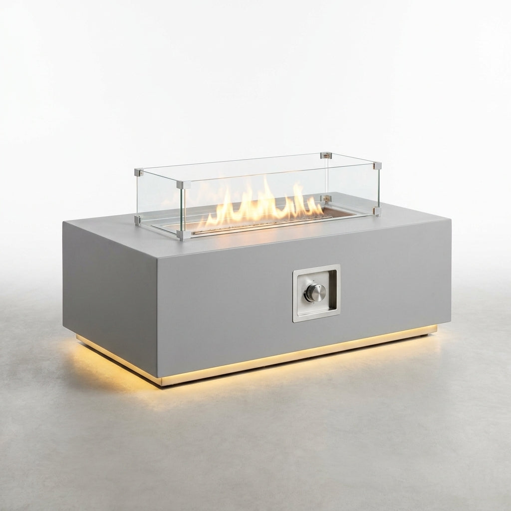 42 In. 50,000 BTU Rectangle Fire Pit Table in Gray Outdoor Propane Gas Fire Pit Table with LED Light — Studio Shot
