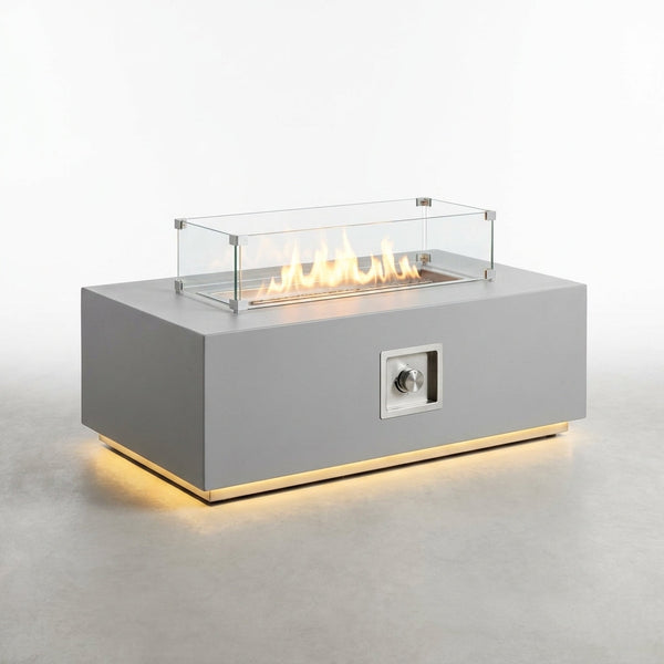 42 In. 50,000 BTU Rectangle Fire Pit Table in Gray Outdoor Propane Gas Fire Pit Table with LED Light — Studio Shot