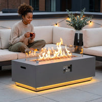 42 In. 50,000 BTU Rectangle Fire Pit Table in Gray Outdoor Propane Gas Fire Pit Table with LED Light — Lifestyle
