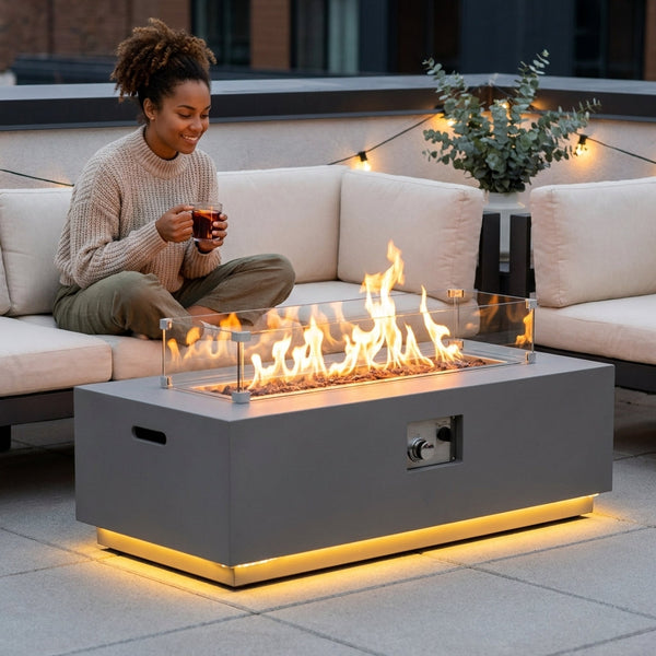 Propane Fire Pit Table Built for Year-Round Gatherings, 50000 BTU Output, Integrated LED Lighting, 42 Inch
