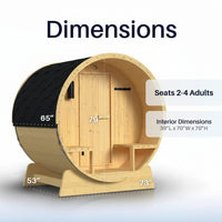 Outdoor Indoor Finland Pine Wet Dry Barrel Sauna 3-5 Person Front Porch Canopy 4.5 Kw ETL Certified Bitumen Shingle Roof