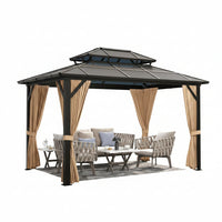 Hardtop Gazebo Built to Enhance Outdoor Living, 12'x10' Aluminum Frame, Polycarbonate Roof, Removable Curtains