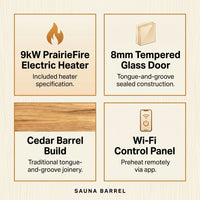 Backyard Discovery Paxton 4-6 Person Traditional Cedar Outdoor Barrel Sauna with Electric Sauna Heater, Front Porch, Sauna Rocks, Dry Heat, Steam Sauna, LED Lights, Wi-Fi Panel, Sauna Accessories — Results & Stats