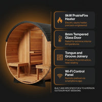Outdoor Barrel Sauna Built for Home Heat Therapy, 4-6 Person Cedar, 9kW Electric Heater, WiFi Control Panel — Results & Stats