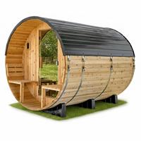 Outdoor Barrel Sauna Built for Home Heat Therapy, 4-6 Person Cedar, 9kW Electric Heater, WiFi Control Panel